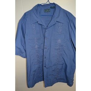 Vintage Tropicool Guayabera Blue Button Up Shirt Mens XL Cuban Cigar 4 Pockets